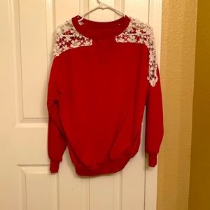 Beaded lace sleeve sweater